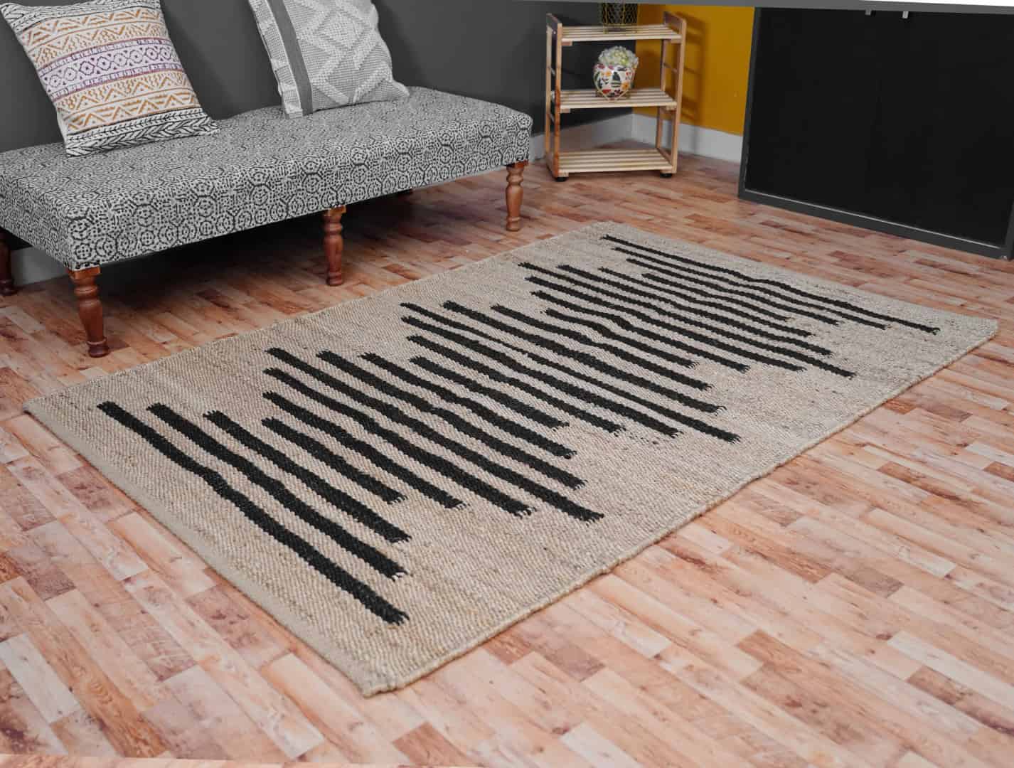 Natural Beige Hemp Rug With Black Stripe Design Hemp Rectangle Jute Rug Hemp For Stair Decor Table Decor Hemp Jute Rug Large Area Rug Moroccan Hemp Rug  - Image 2