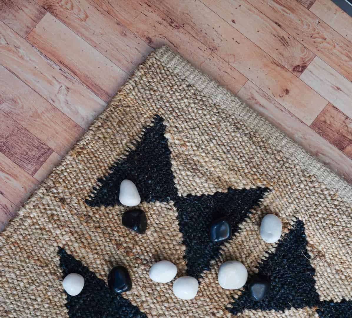 Handwoven Stair Natural Jute Hemp Rug With Black Damru Design Hemp Bedside Runner Rug Handloomed Yoga Hemp For Living Sofa Deco Rug Vintage Jute Rug  - Image 9