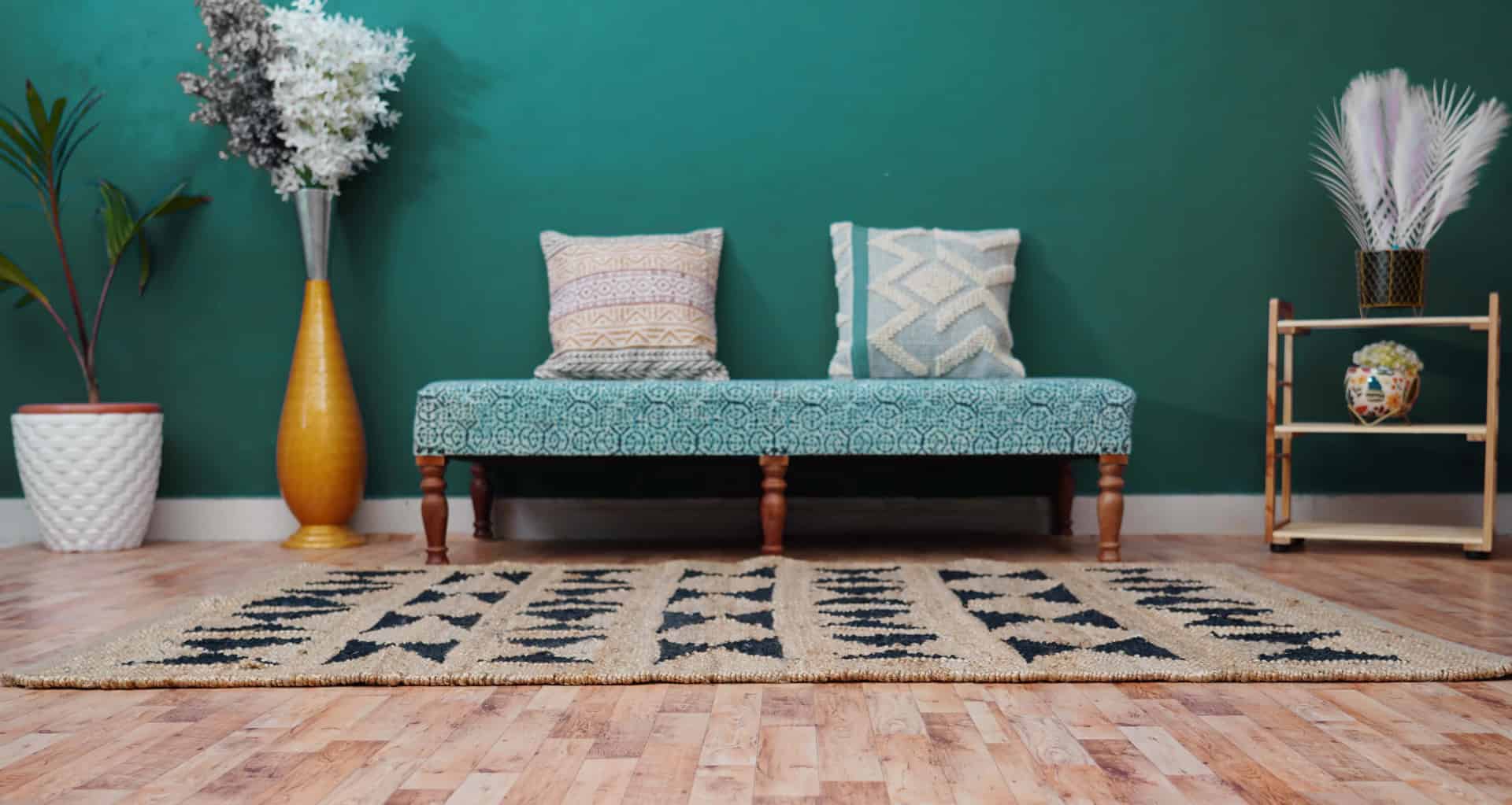 Handwoven Stair Natural Jute Hemp Rug With Black Damru Design Hemp Bedside Runner Rug Handloomed Yoga Hemp For Living Sofa Deco Rug Vintage Jute Rug  - Image 3