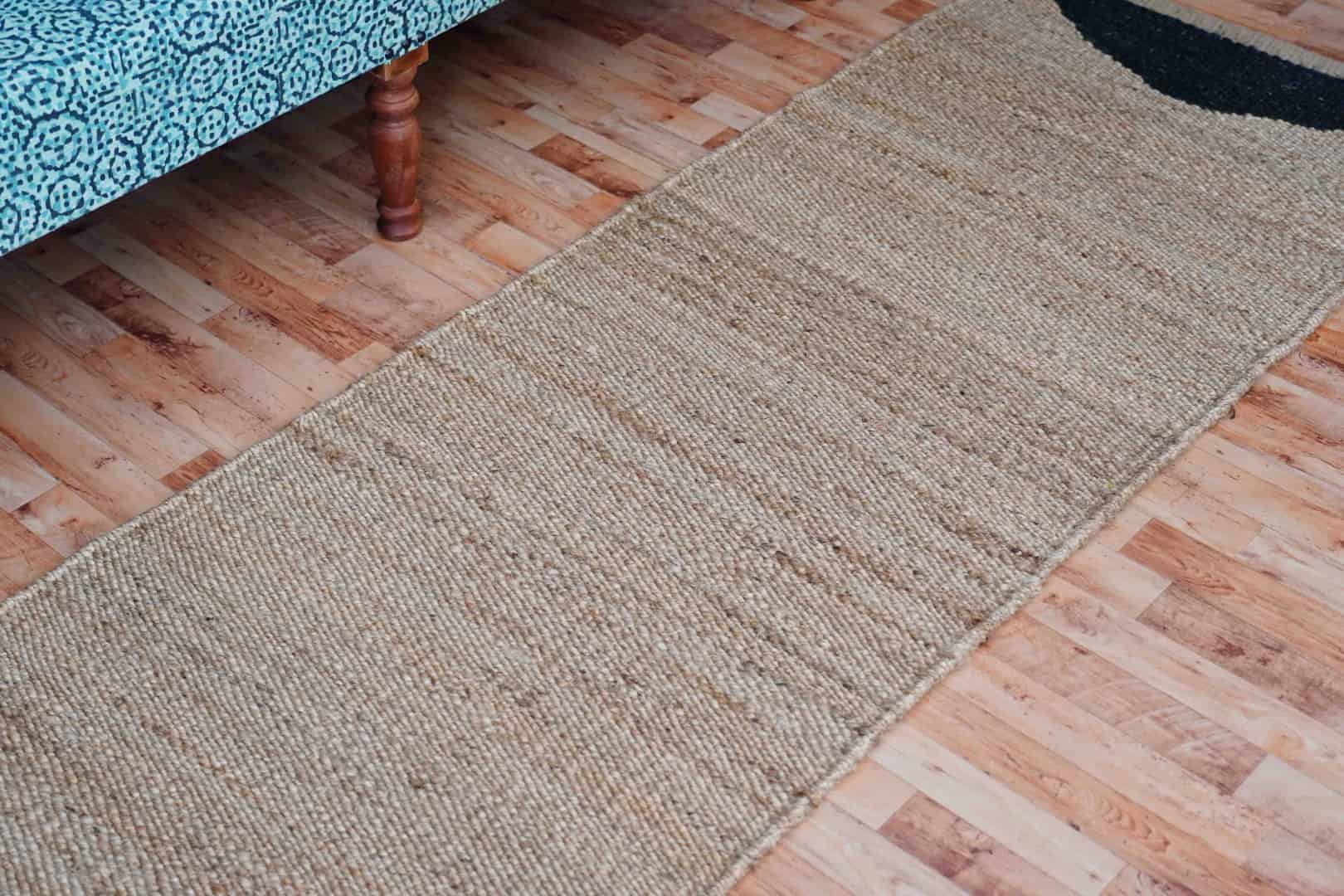 Natural Jute Hemp Rug Runner With Half Black Design Circle Area Rug Vintage Runner Dhurrie Rug For Living Long Kitchen Decor Rug Bohemian Jute Rug Floor Runner Jute Rug - Image 4