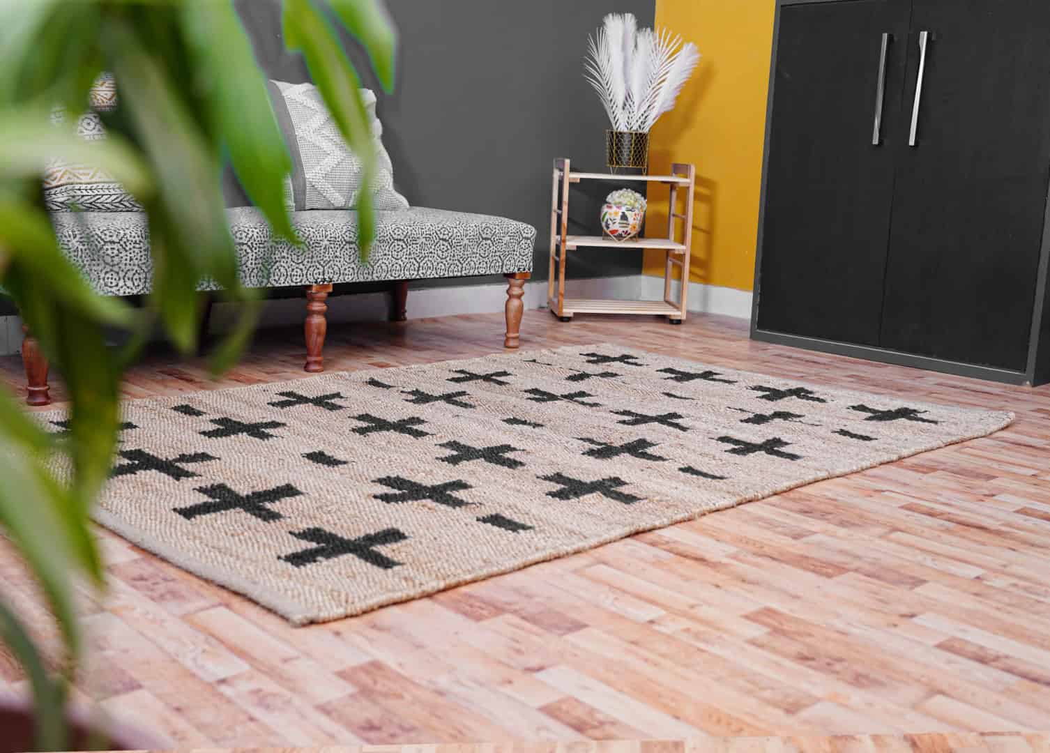 Hand Loomed Natural Jute Hemp Rug with Black Plus Design Jute Rug Stair Decor Tufted Hemp Rug Moroccan Hemp Rug Rectangle Doormat Runner Area Rug Entryway Large Dhurrie Rug  - Image 8