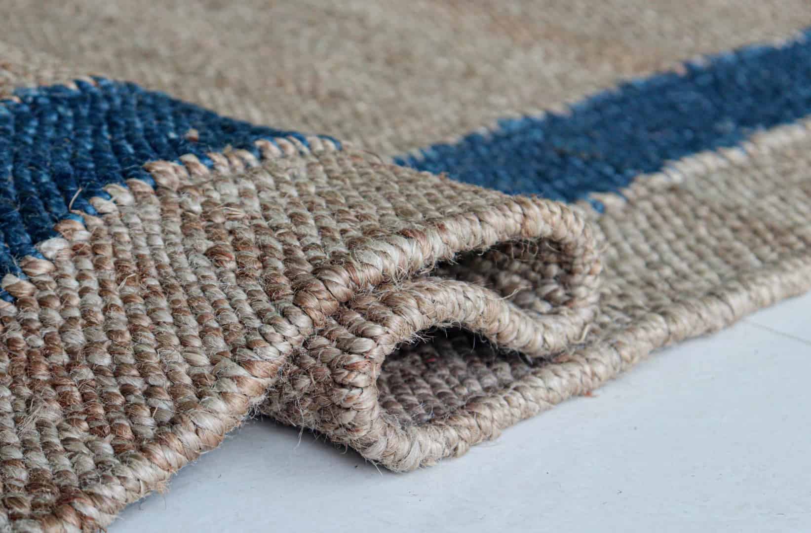 Handmade Natural Jute Hemp Rug With Blue Border Stair Decor Hemp Hand Loomed Handwoven Rugs Throw Carpet Home Decor Hemp Rug For Living Home Decor Rug  - Image 7