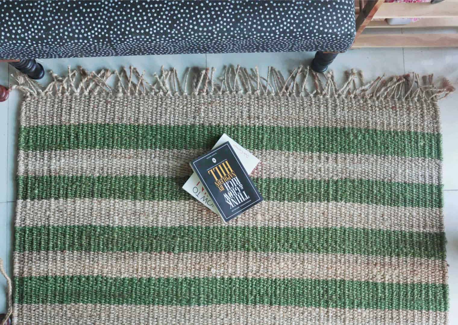 Handwoven Boho Decor Natural Hemp Jute Rug With Green Stripes Hemp Rug For Home and Living Interior Kitchen Decor Hemp Rug Vintage Jute Area Rug Eco Friendly Rug  - Image 5