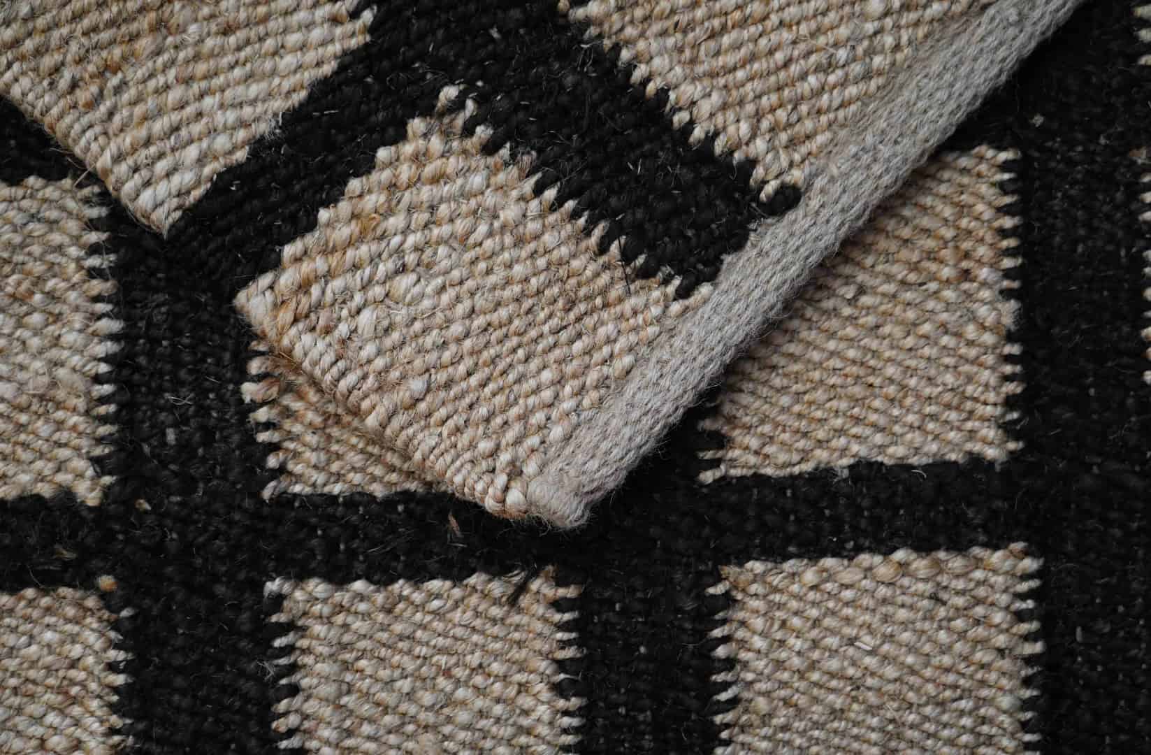 Indian Handmade Hamp Runner Jute Rug Beige With Black Boxes Design Rug Large Runner Dhurrie Rug For Living Kitchen Decor Rug Vintage Jute Rug Entryway Jute Dhurrie Rug  - Image 6