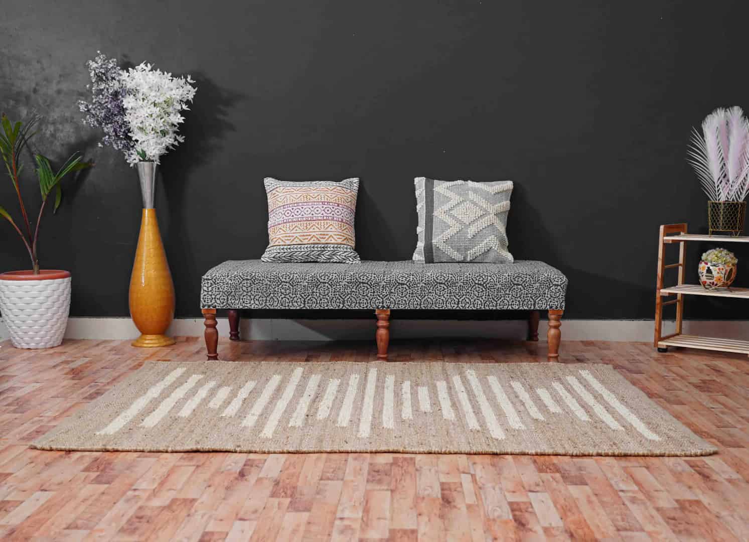 Handwoven Beige Hemp Rug With White Stripe Design Jute Hemp Rectangle Hemp Rug For Stair Decor Tufted Hemp Rug Natural Fiber Hemp For Living Decor Home Rug  - Image 2