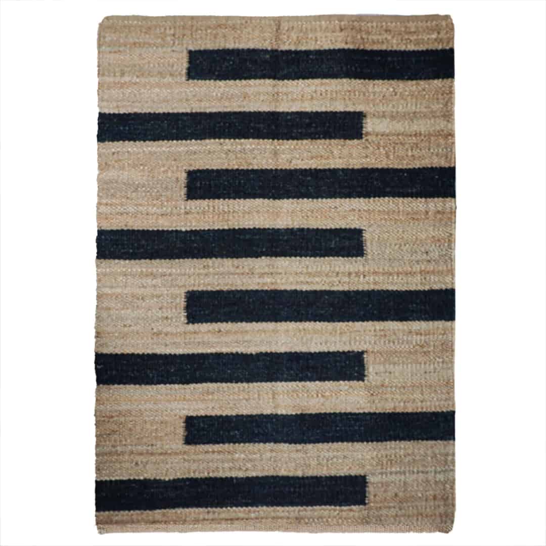 Handwoven Beige Stair Hemp Rug With Black Stripes Rug Bedside Rectangle Doormat Runner Rug Handloomed Yoga Hemp Rug For Living Decor Hemp Large Area Dhurrie Rug  - Image 1