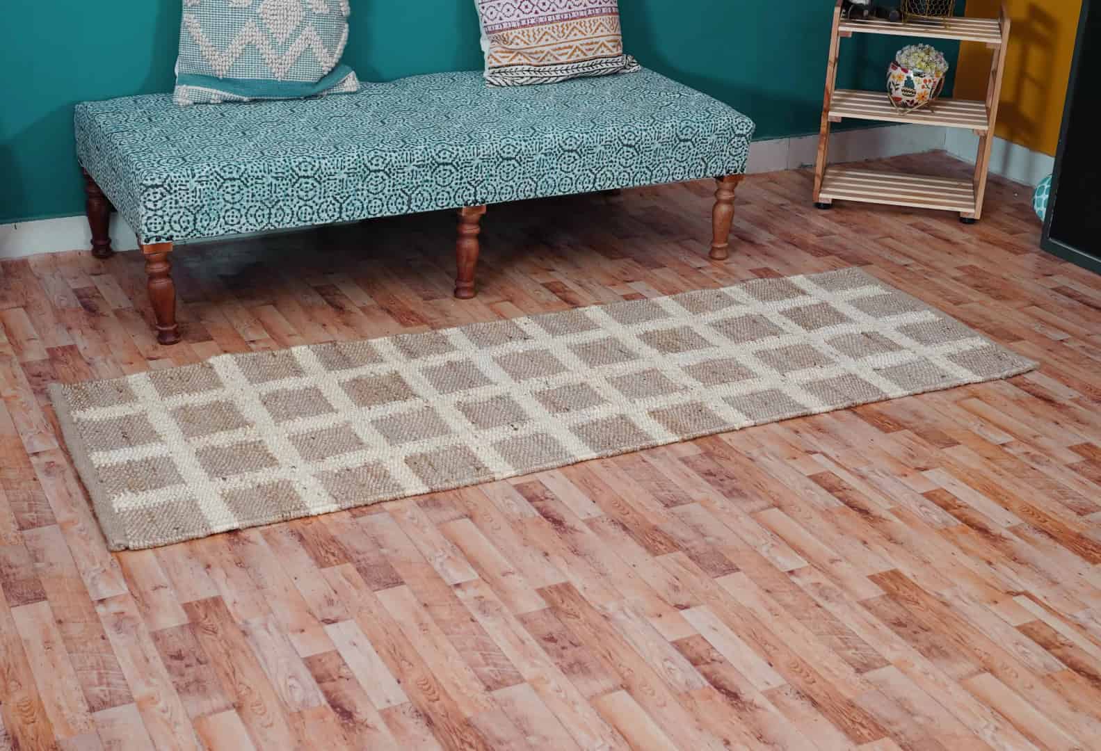 Natural Jute Hemp Rectangle Doormat Runner Rug With White Boxes Jute Hemp Runner Hemp For Stair Decor Tufted Hemp Rug Natural Fiber Hemp Home Decor Jute Area Rug  - Image 3