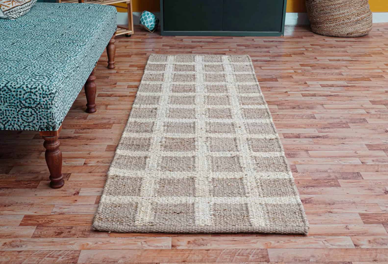 Natural Jute Hemp Rectangle Doormat Runner Rug With White Boxes Jute Hemp Runner Hemp For Stair Decor Tufted Hemp Rug Natural Fiber Hemp Home Decor Jute Area Rug  - Image 6