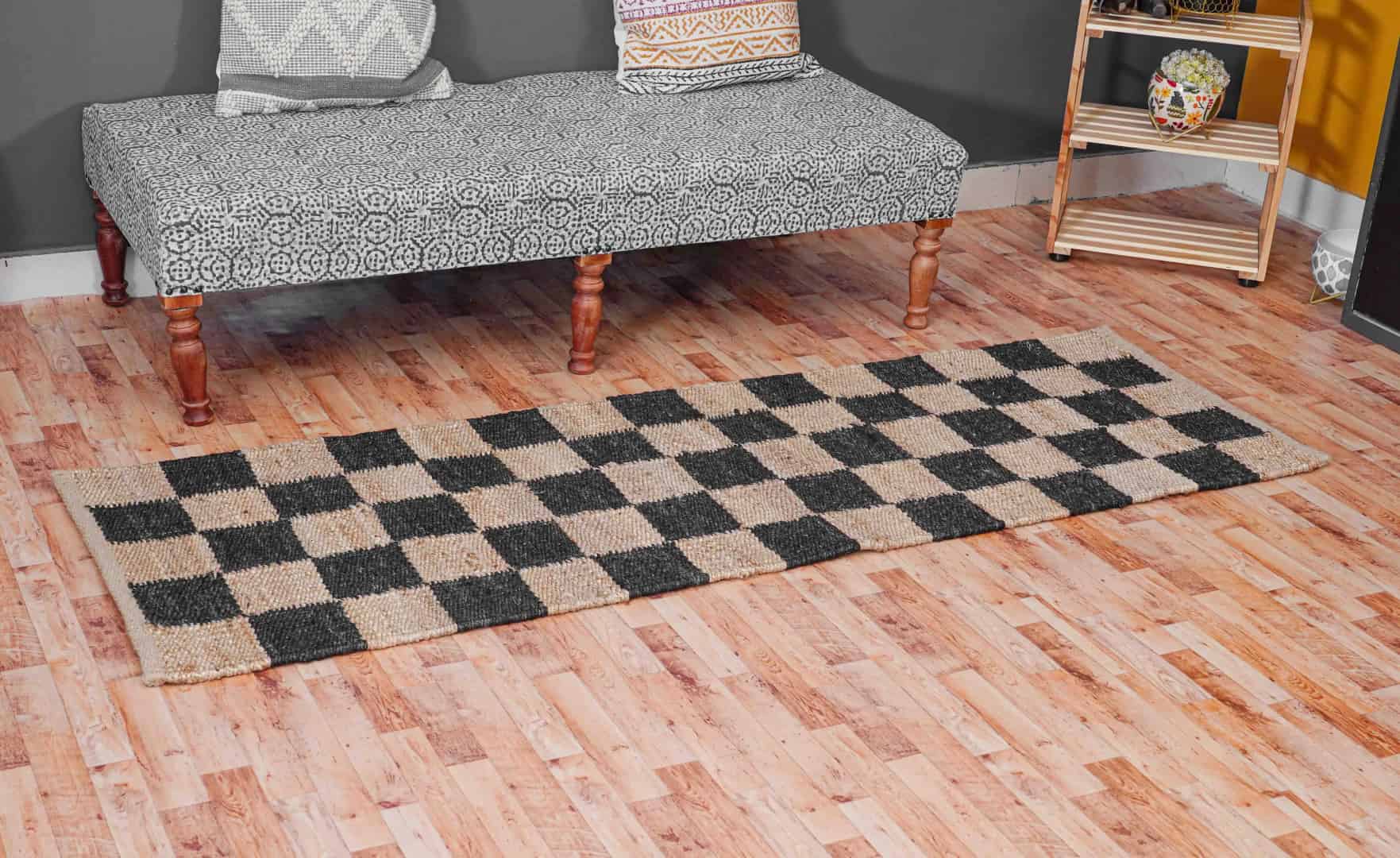 Indian Handmade Black And Beige Boxes Design Handwoven Hemp Stair Runner Rug for Hallway Extremely Long Runner Rug Large Area Jute Dhurrie Rug Vintage Jute Rug  - Image 3