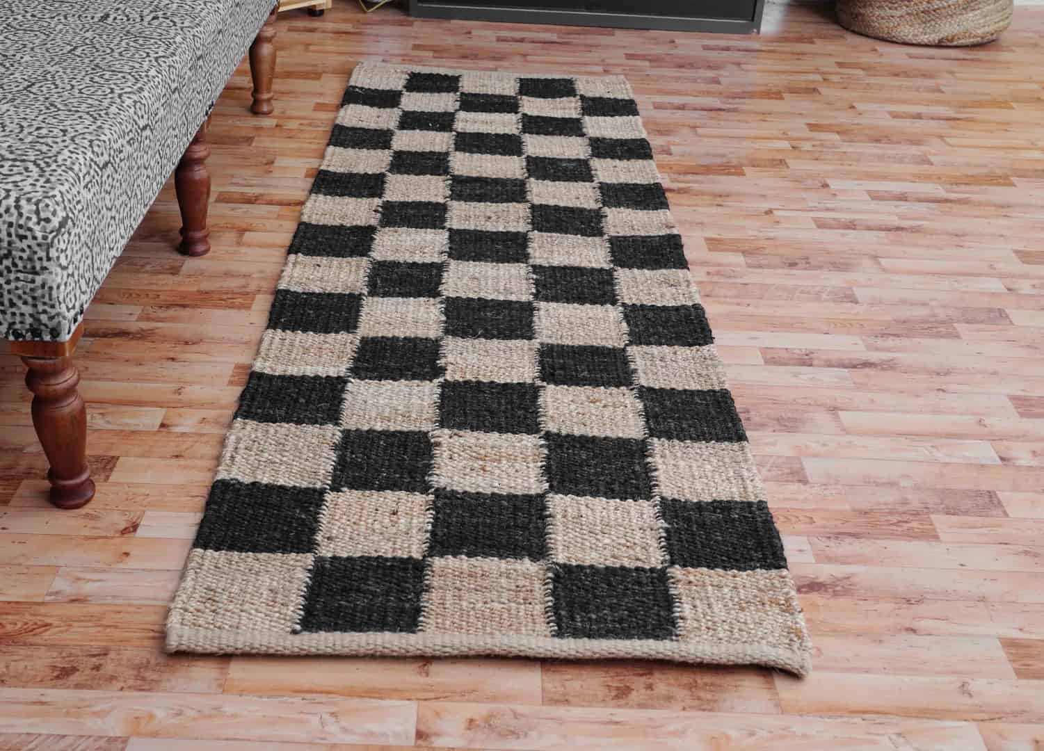 Indian Handmade Black And Beige Boxes Design Handwoven Hemp Stair Runner Rug for Hallway Extremely Long Runner Rug Large Area Jute Dhurrie Rug Vintage Jute Rug  - Image 6