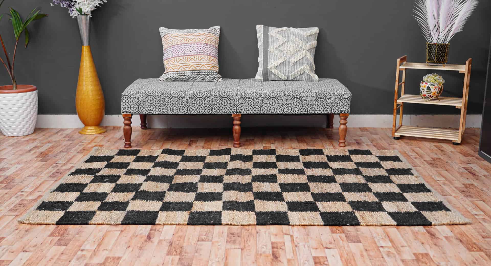 Indian Handmade Black And Beige Boxes Design Handwoven Hemp Stair Runner Rug for Hallway Extremely Long Runner Rug Large Area Jute Dhurrie Rug Vintage Jute Rug  - Image 4