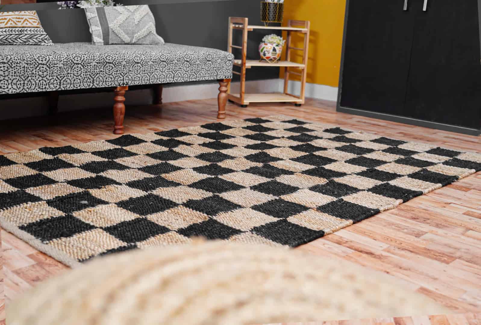 Indian Handmade Black And Beige Boxes Design Handwoven Hemp Stair Runner Rug for Hallway Extremely Long Runner Rug Large Area Jute Dhurrie Rug Vintage Jute Rug  - Image 2