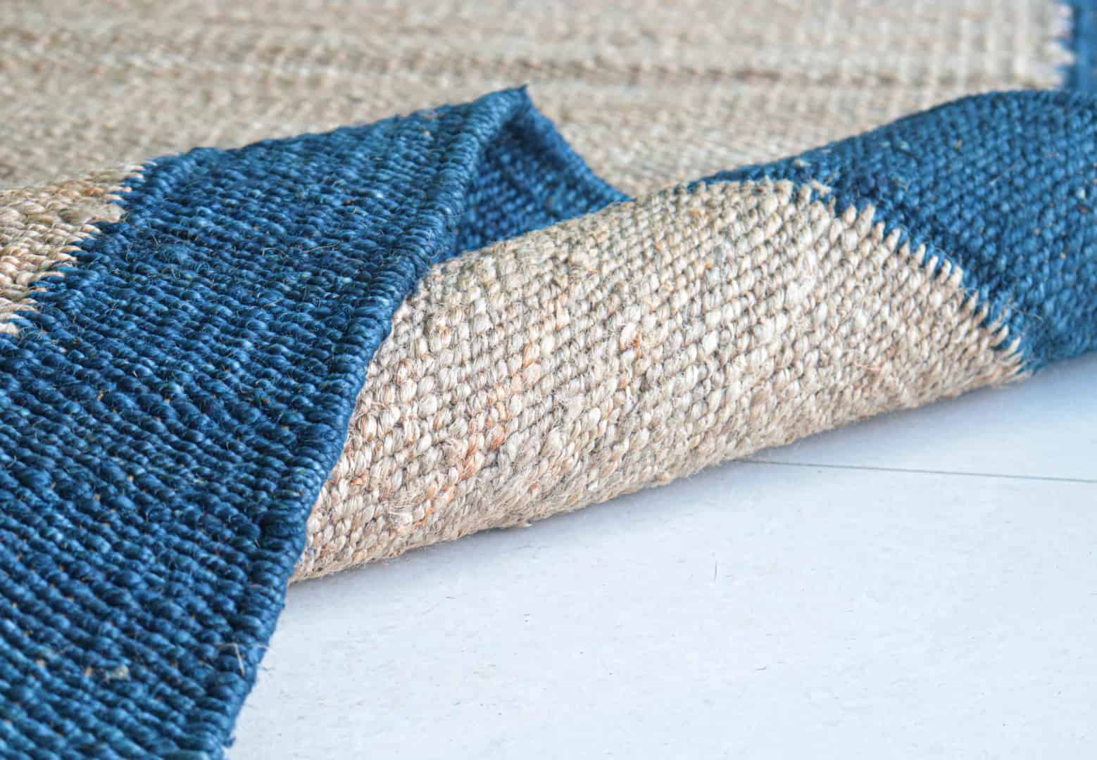 Indian Handmade Beige Hemp Rectangle Jute Rug With Blue Border Jute Rug Tufted Hemp Rug Moroccan Hemp Jute Rug Natural Fiber Hemp For Living Home Decorative Dhurrie Rug  - Image 6