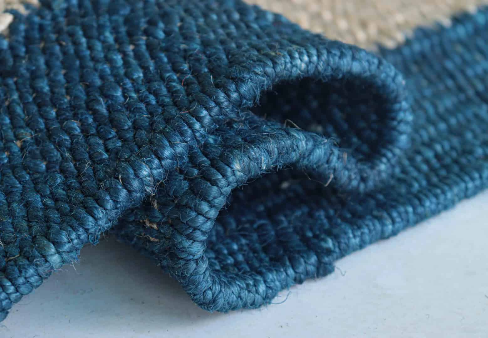 Indian Handmade Beige Hemp Rectangle Jute Rug With Blue Border Jute Rug Tufted Hemp Rug Moroccan Hemp Jute Rug Natural Fiber Hemp For Living Home Decorative Dhurrie Rug  - Image 8