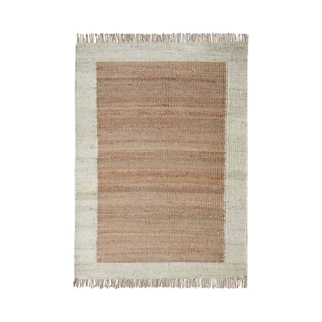 Handmade Natural Jute Hemp Rug With Off White Border Stair Decor Hemp Hand Loomed Handwoven Rugs Throw Carpet Home Decor Hemp Rug Fringes Jute Rug For Living Room - Image 1