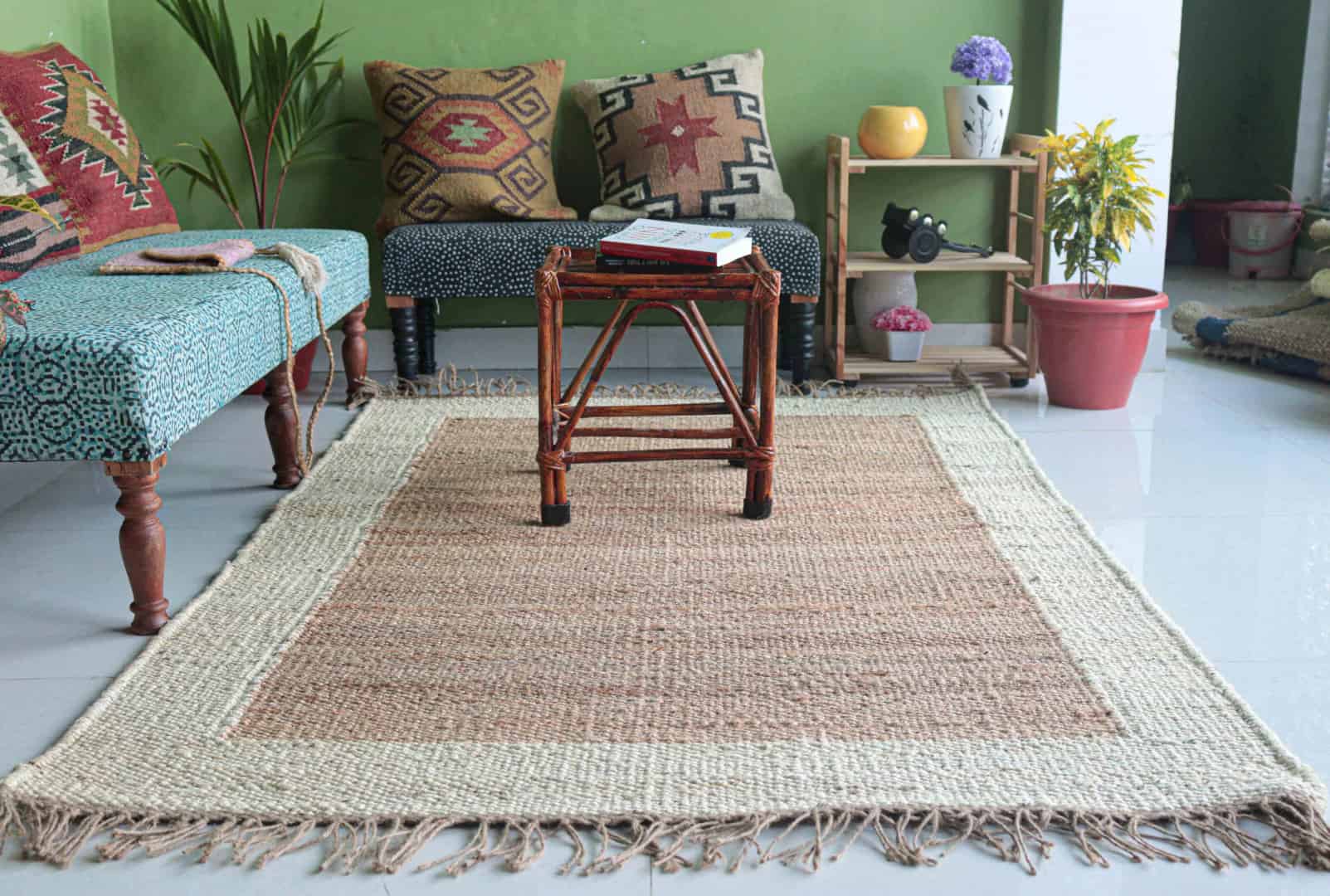 Handmade Natural Jute Hemp Rug With Off White Border Stair Decor Hemp Hand Loomed Handwoven Rugs Throw Carpet Home Decor Hemp Rug Fringes Jute Rug For Living Room - Image 7