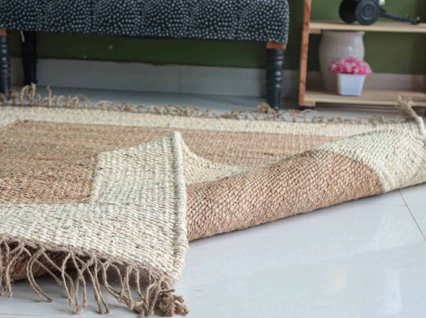 Handmade Natural Jute Hemp Rug With Off White Border Stair Decor Hemp Hand Loomed Handwoven Rugs Throw Carpet Home Decor Hemp Rug Fringes Jute Rug For Living Room - Image 9