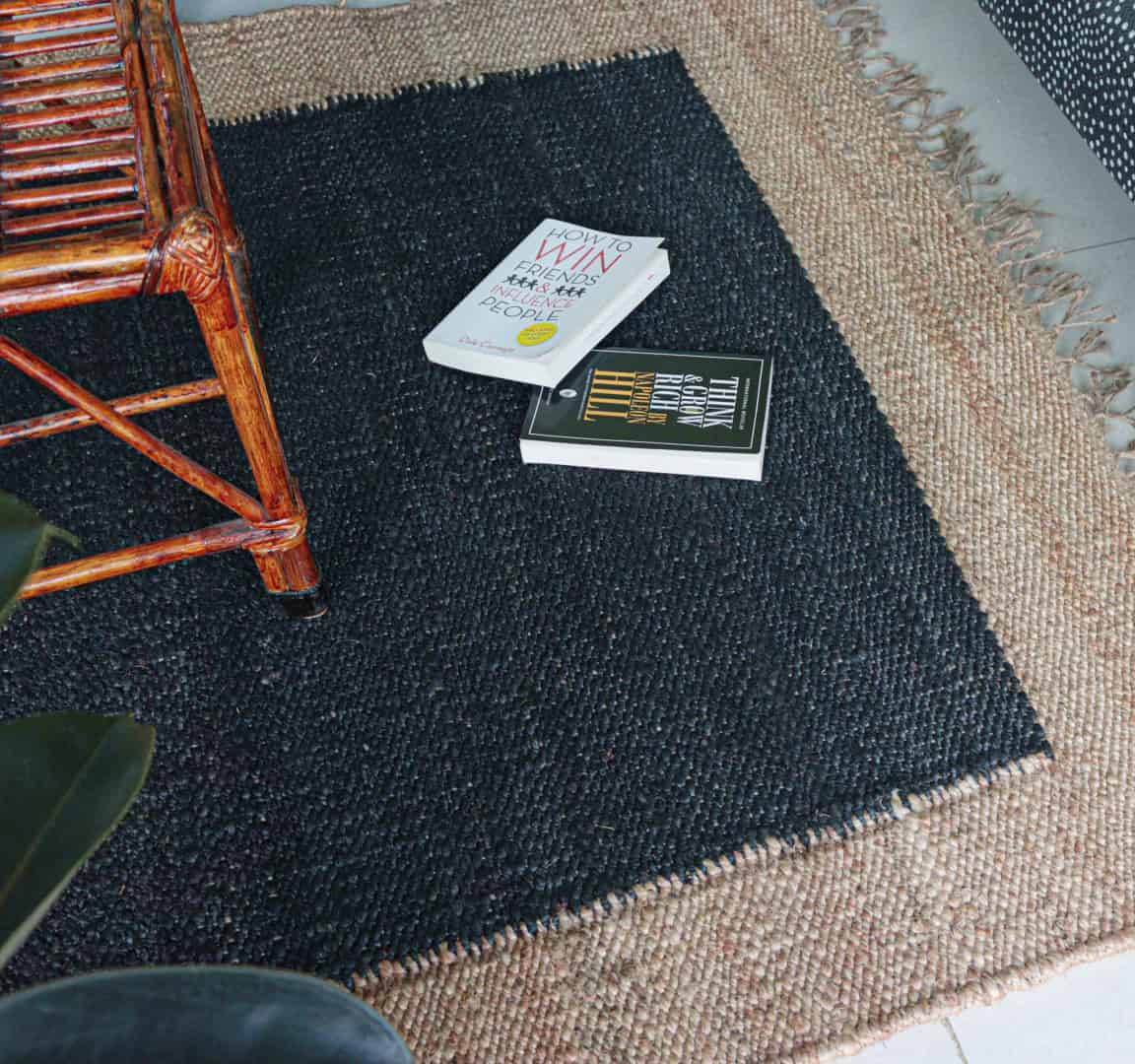 Black Rectangle Hemp Jute Rug Handwoven Large Area Rug Vintage Large Dhurrie Rug Natural Fringes Jute Rug Beige Border Jute Rug For Living Home Decorative Jute Rug   - Image 4