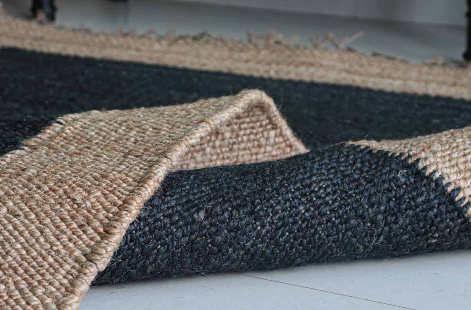Black Rectangle Hemp Jute Rug Handwoven Large Area Rug Vintage Large Dhurrie Rug Natural Fringes Jute Rug Beige Border Jute Rug For Living Home Decorative Jute Rug   - Image 9