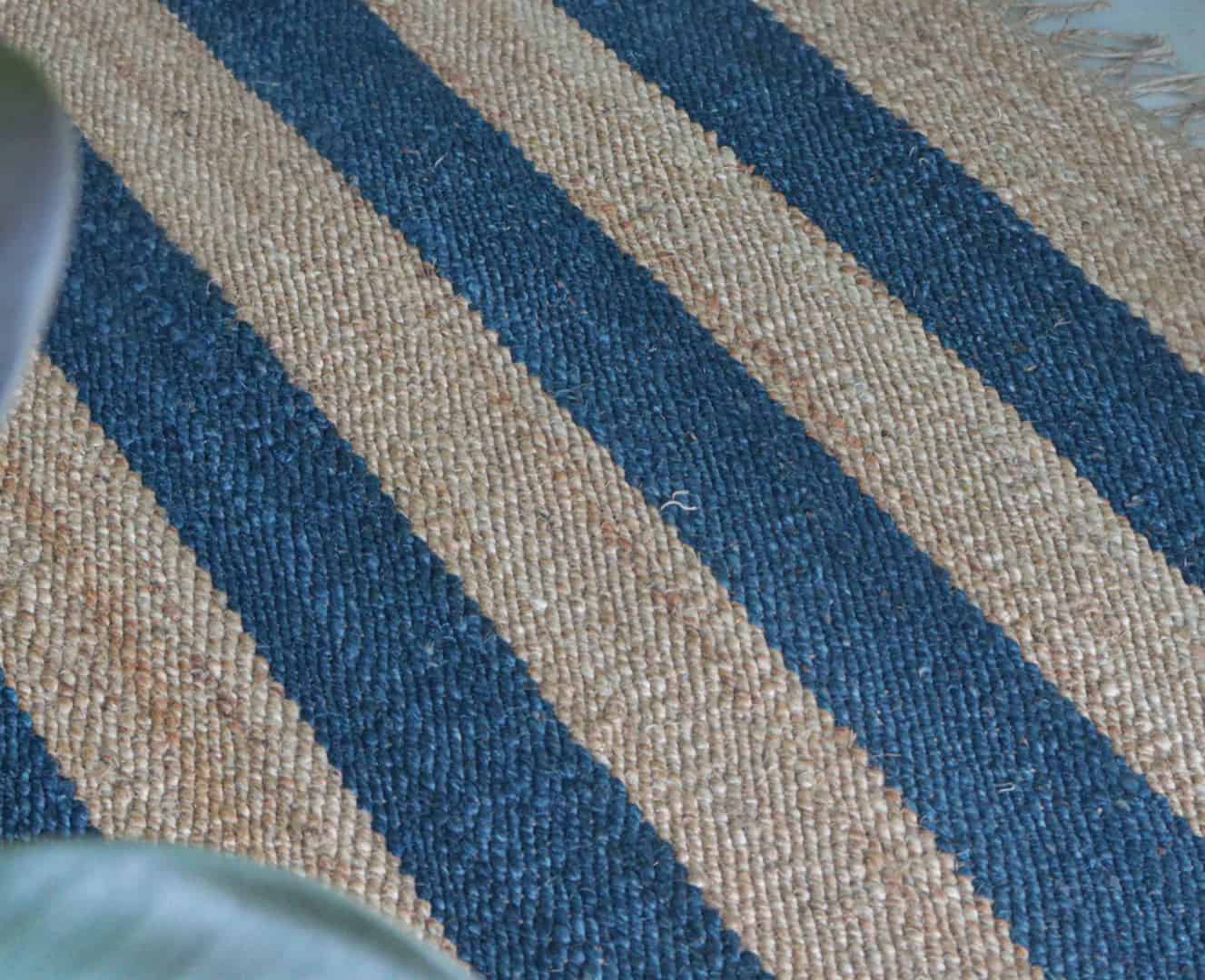 Indian Handmade Beige Hemp Jute Rug With Blue Stripes Beautiful Home and Living Decor Hemp Carpet Hemp Rug for Bedroom Decor Jute Large Area Rug Living Decor Rug Fringes Jute Rug  - Image 9
