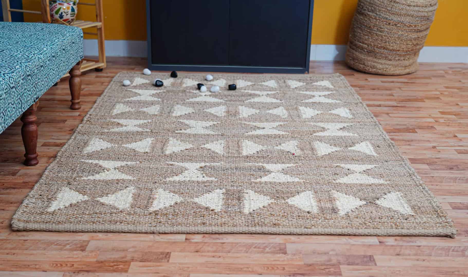 Natural Hemp Rectangle Doormat Runner Rug With White Design Hemp For Stair Decor Tufted Hemp Rug Moroccan Hemp Runner Rug Entryway Large Dhurrie Rug Traditional Jute Rug - Image 3