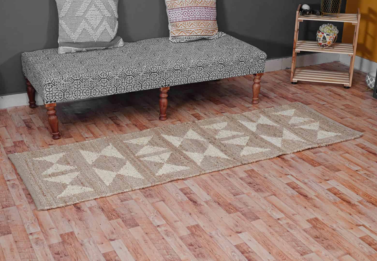 Natural Hemp Rectangle Doormat Runner Rug With White Design Hemp For Stair Decor Tufted Hemp Rug Moroccan Hemp Runner Rug Entryway Large Dhurrie Rug Traditional Jute Rug - Image 6