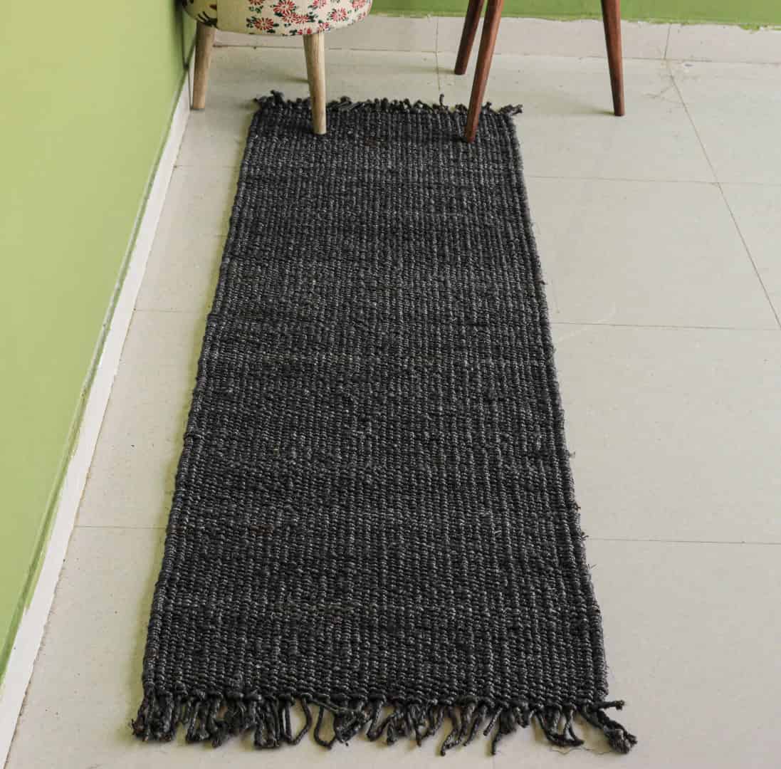Hand Loom Black Color Hemp Jute Runner Rug Handmade Jute Rug Yoga Mat Throw Carpet Hand Loomed Decorative Rug Doormat Bed Side Runner Vintage Area Runner Jute Rug  - Image 1