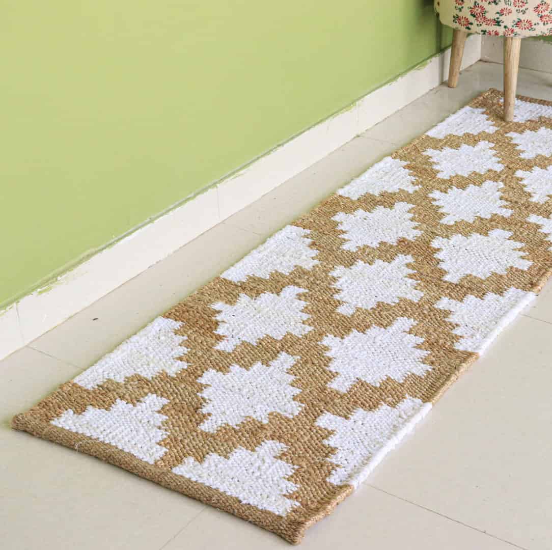 Natural Jute Hemp Runner Rug With White Design Hemp For Stair Decor Tufted Hemp Rug Natural Fiber Hemp Bohemian Jute Rug Home Decorative Runner Jute Dhurrie Rug  - Image 3