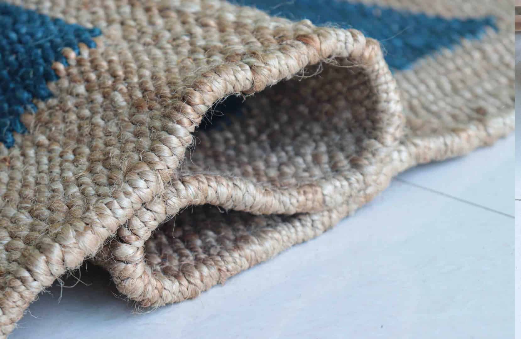 Indian Handmade Beige Jute Hemp Rug With Blue Stripes Home and Living Decor Hemp Rug Hemp Rug for Bedroom Kitchen Decor Hemp Large Area Hemp Dhurrie Rug  - Image 6