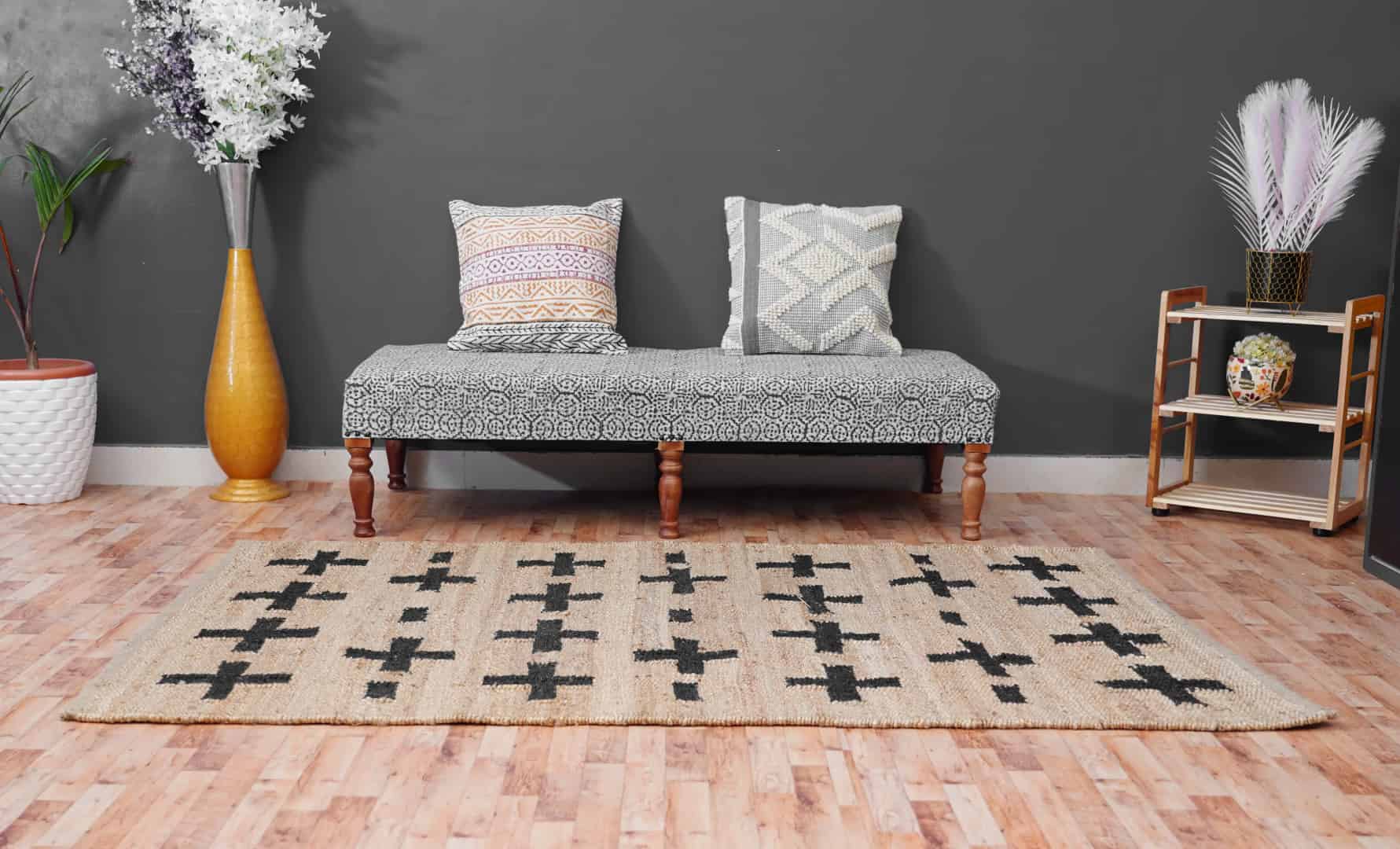 Natural Jute Hemp Rectangle Rug With Black Plus Design Jute Hemp Rectangle Hemp For Stair Decor Tufted Hemp Rug Moroccan Hemp Rug Living Hallway Decorative Hemp Jute Rug  - Image 4