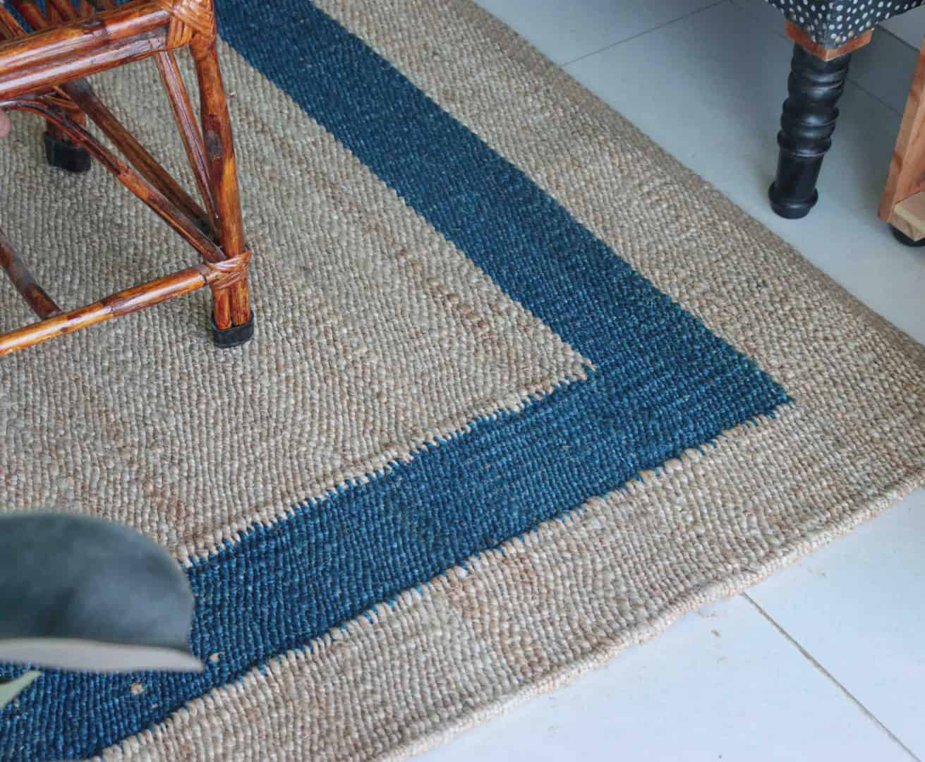 Indian Handmade Rectangle Beige Jute Hemp Rug with Blue Border Boho Decor Hemp Jute Carpet Hallway Decor Hemp Jute Rectangle Hemp For Farmhouse Decor Rug Living Home  - Image 5