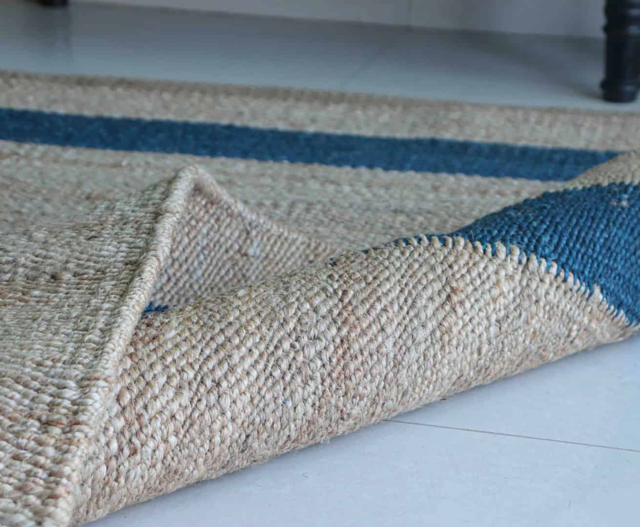 Indian Handmade Rectangle Beige Jute Hemp Rug with Blue Border Boho Decor Hemp Jute Carpet Hallway Decor Hemp Jute Rectangle Hemp For Farmhouse Decor Rug Living Home  - Image 9