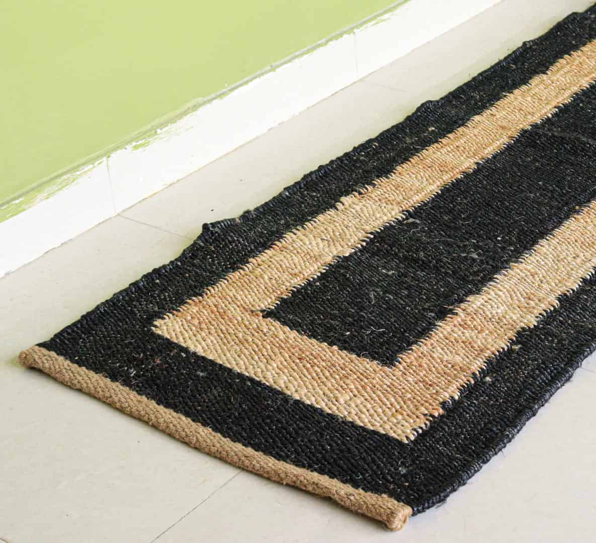 Indian Handloomed Black With Beige Border Jute Hemp Runner Rug Bohemian Hemp Runner Hemp For Bedroom Decor Hemp For Yoga Lovely Home Decor Hemp Rug For Living Home Rug - Image 2