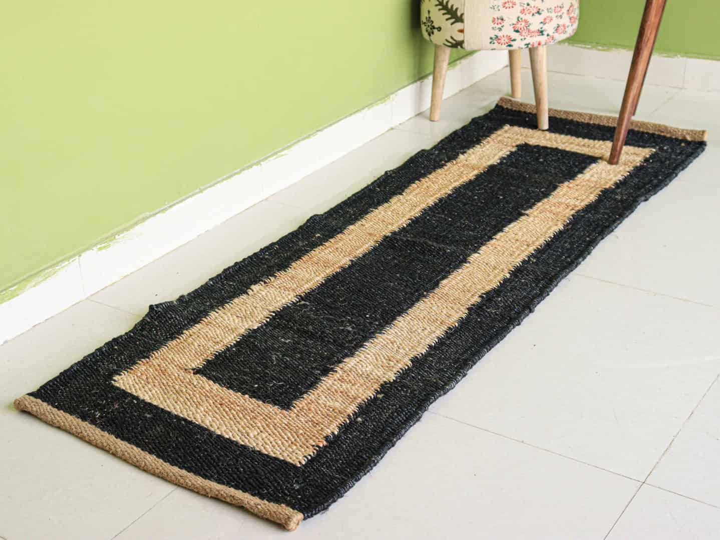 Indian Handloomed Black With Beige Border Jute Hemp Runner Rug Bohemian Hemp Runner Hemp For Bedroom Decor Hemp For Yoga Lovely Home Decor Hemp Rug For Living Home Rug - Image 4