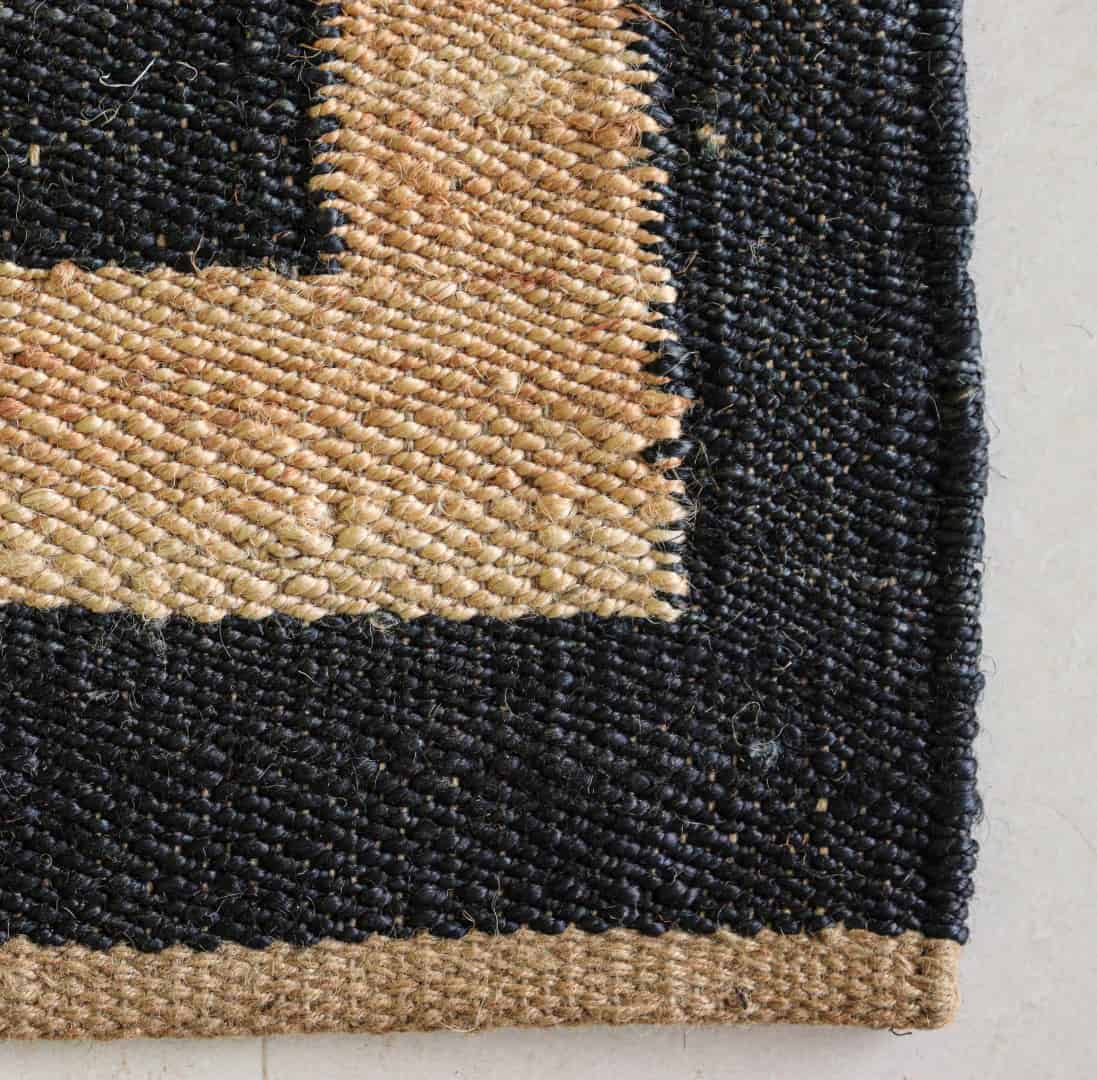 Indian Handloomed Black With Beige Border Jute Hemp Runner Rug Bohemian Hemp Runner Hemp For Bedroom Decor Hemp For Yoga Lovely Home Decor Hemp Rug For Living Home Rug - Image 6