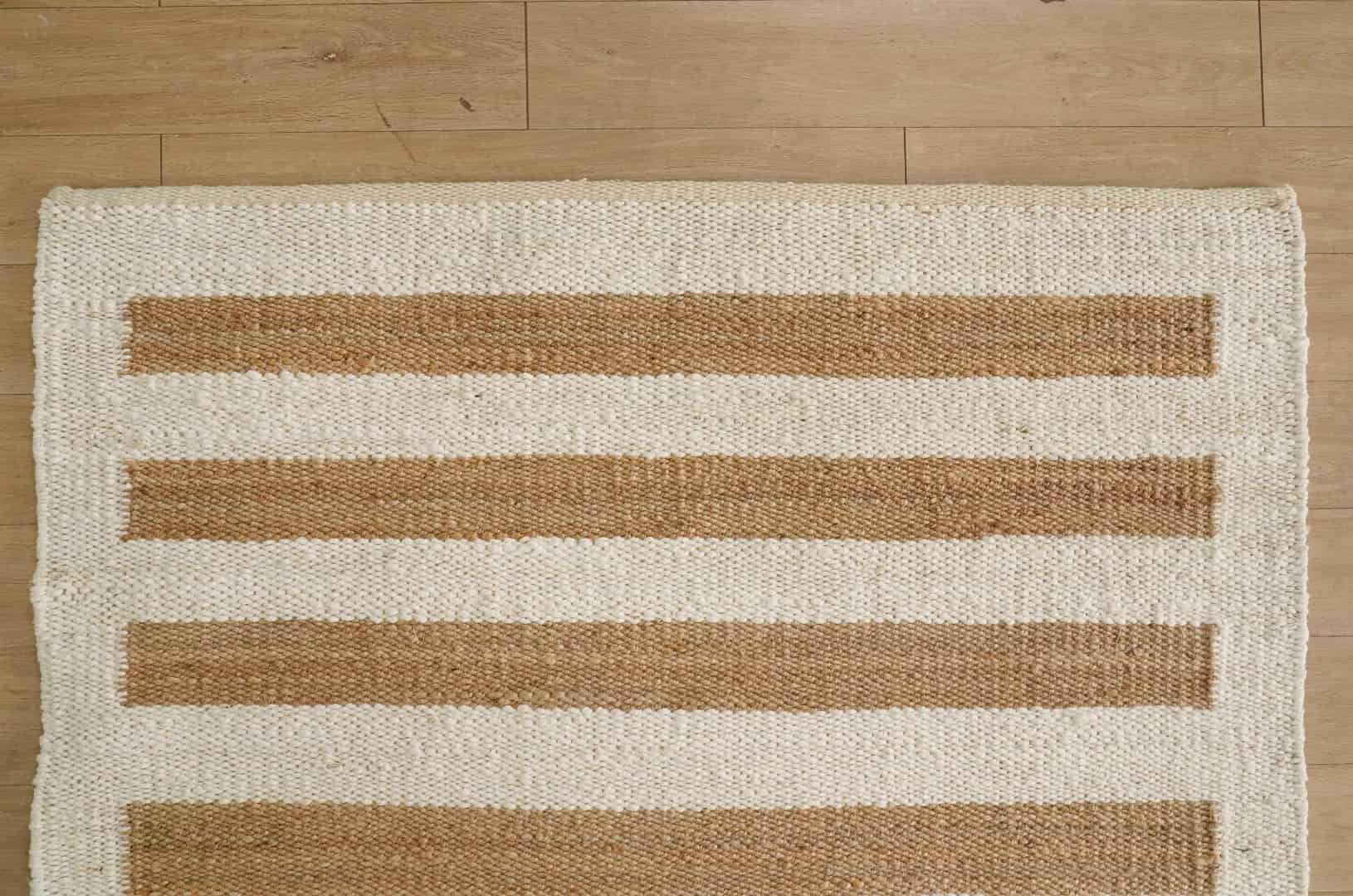 Handwoven White Hemp Jute Rug With Beige Stripes Line Rug Vintage Jute Area Rug For Living Home Decor Rug Vintage Area Rug Entryway Jute Dhurrie Rug Kitchen Decor Area Rug - Image 5