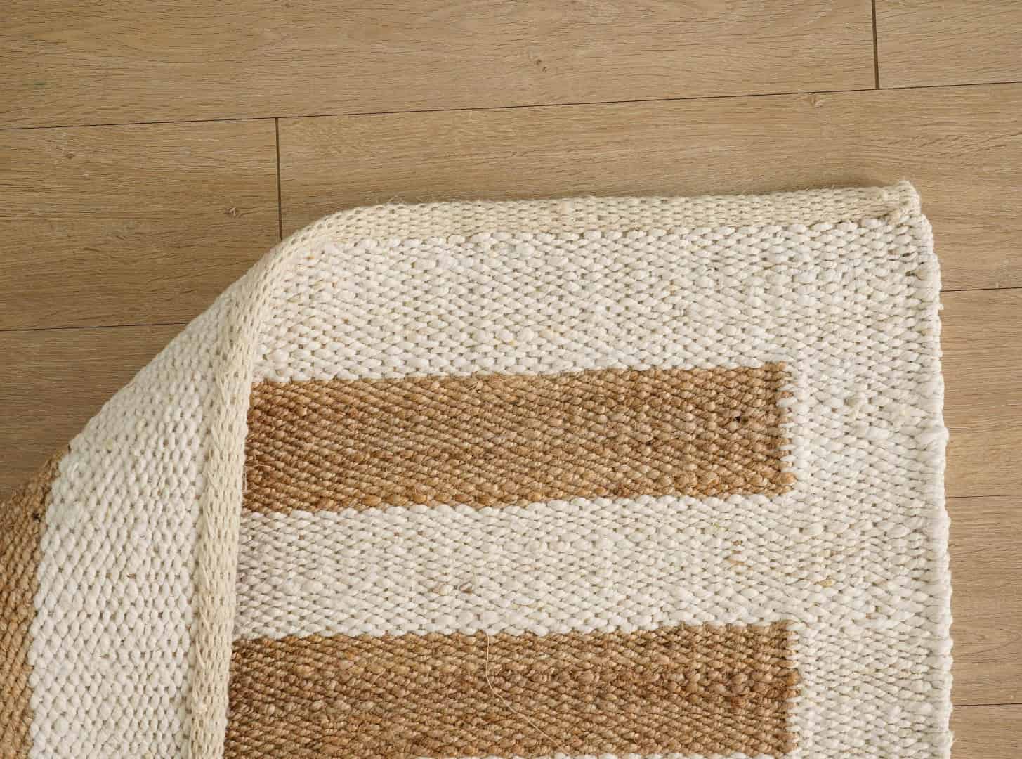 Handwoven White Hemp Jute Rug With Beige Stripes Line Rug Vintage Jute Area Rug For Living Home Decor Rug Vintage Area Rug Entryway Jute Dhurrie Rug Kitchen Decor Area Rug - Image 6