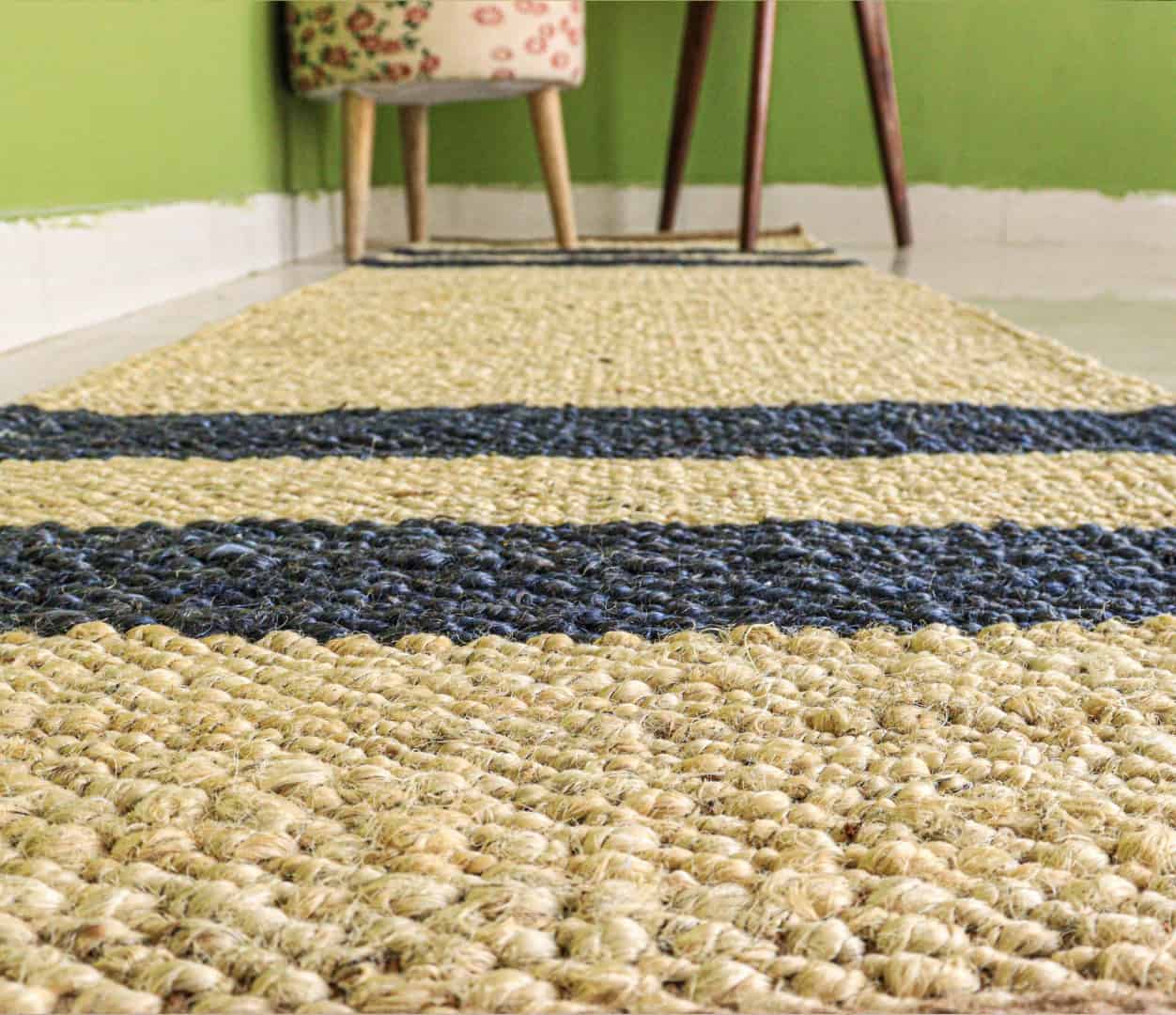 Indian Village Hand Weaving Off White Color With Navy Blue Strips Lines Room Decorating Runner Interier Style making Runner Lagre Area Runner Rug Vintage Hemp Jute Rug For Living Decor Kitchen Rug - Image 5