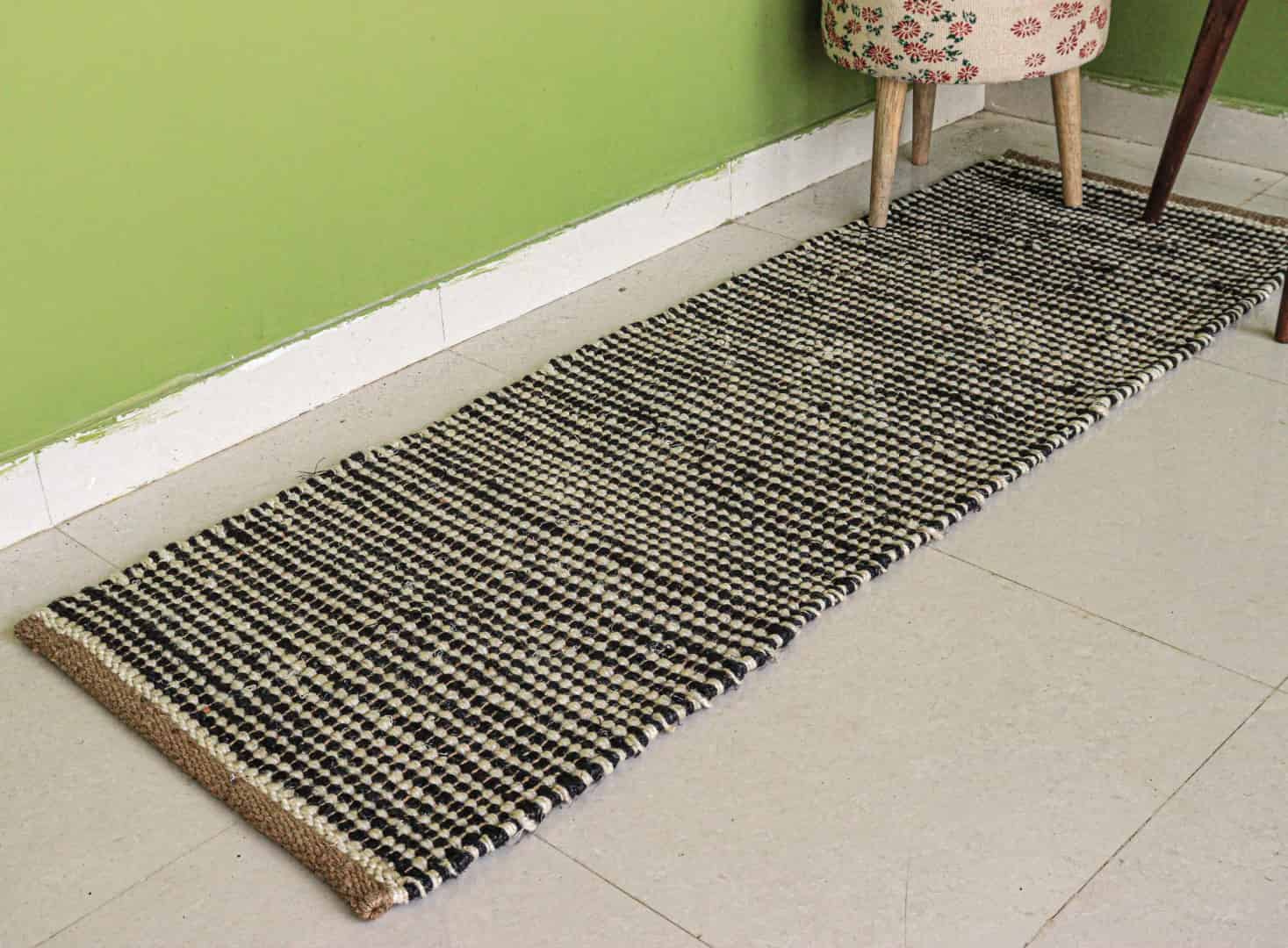 Handwoven White And Black Hemp Jute Runner Rug Vintage Jute Area Rug For Living Home Decor Rug Large Area Hemp Runner Rug Entryway Jute Dhurrie Rug Decorative Area Rug - Image 4