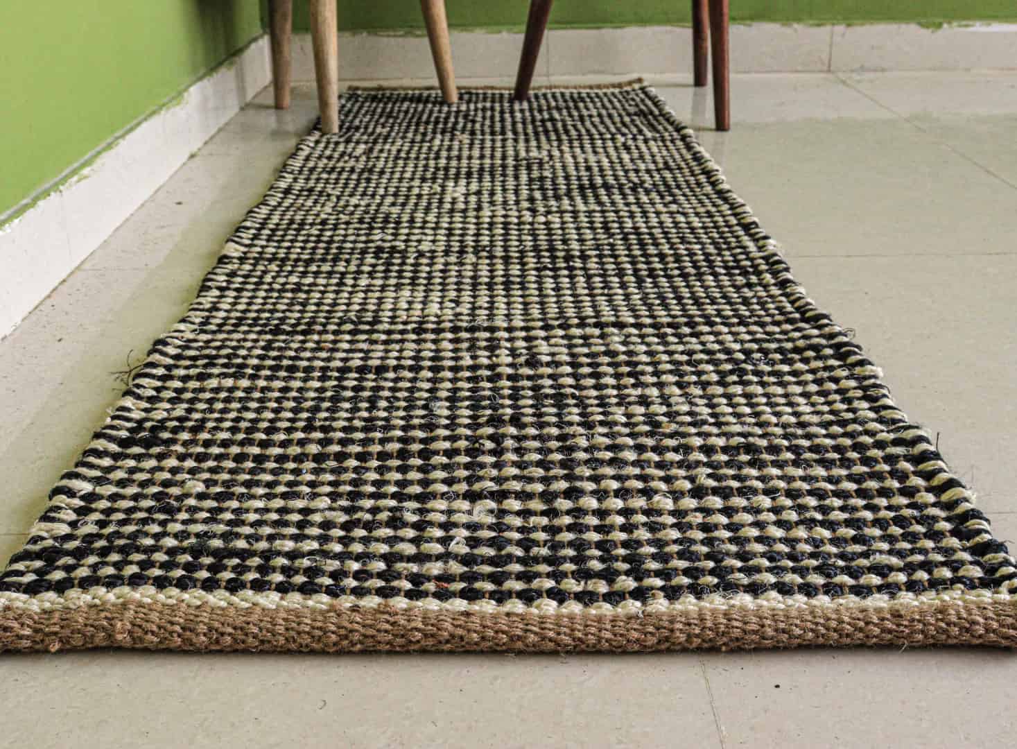 Handwoven White And Black Hemp Jute Runner Rug Vintage Jute Area Rug For Living Home Decor Rug Large Area Hemp Runner Rug Entryway Jute Dhurrie Rug Decorative Area Rug - Image 1
