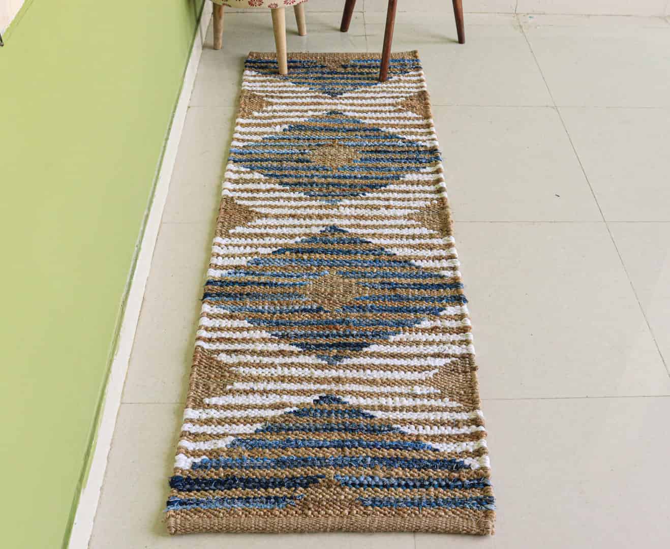 Hand Weaving Multicolor With Diamond Design Decorating Runner Interier Style making Runner Lagre Area Runner Rug Vintage Hemp Jute Rug For Living Room Decor Rug - Image 2