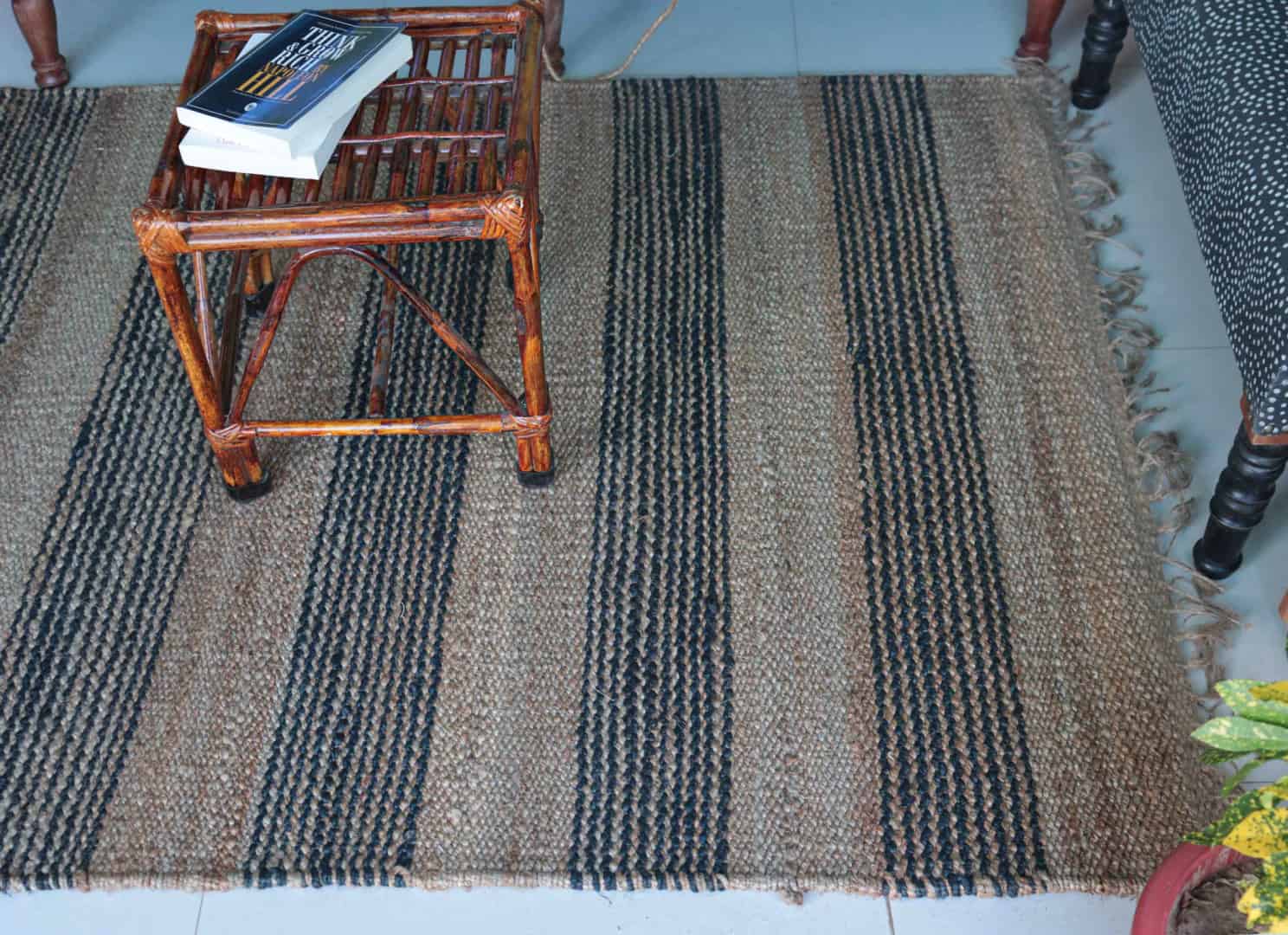 Hand Weaving Beige And Blue Color Rectangle Rug Vintage Hemp Jute Rug For Living Room And Home Decor Rug  - Image 4