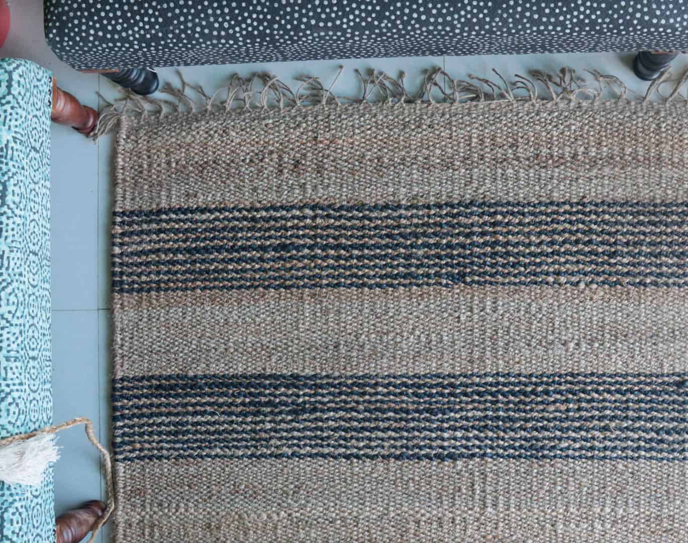 Hand Weaving Beige And Blue Color Rectangle Rug Vintage Hemp Jute Rug For Living Room And Home Decor Rug  - Image 5
