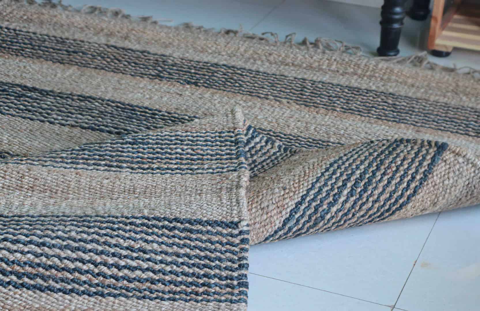 Hand Weaving Beige And Blue Color Rectangle Rug Vintage Hemp Jute Rug For Living Room And Home Decor Rug  - Image 8