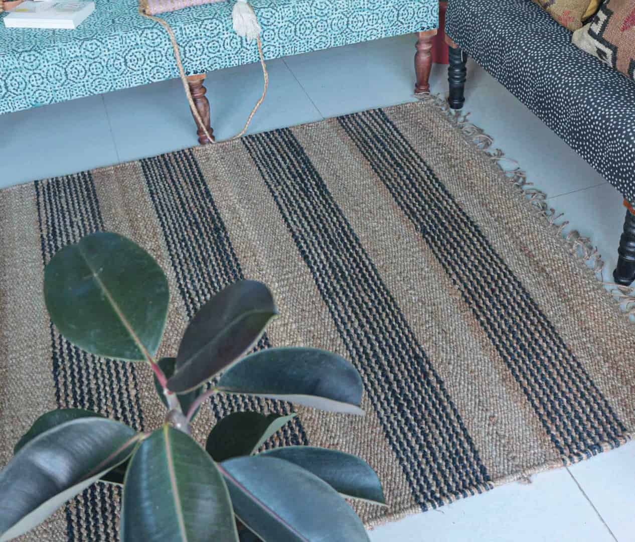 Hand Weaving Beige And Blue Color Rectangle Rug Vintage Hemp Jute Rug For Living Room And Home Decor Rug  - Image 9