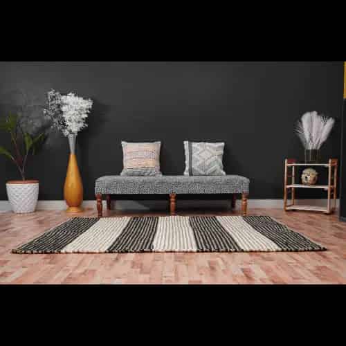 Hand Weaving White And Black Color Lagre Area Rectangle Rug Vintage Hemp Jute Rug For Living Room Decor Rug Decorating Interier Style making Hallway - Image 1