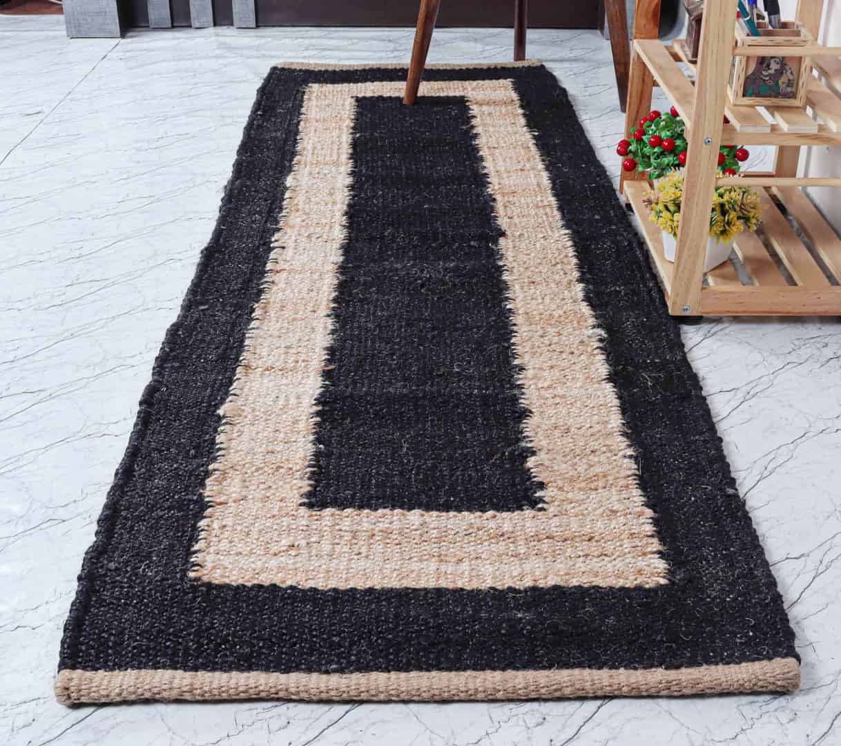 Vintage Hemp Jute Runner Rug Hand Crafted Beige And Black Color Lagre Area Runner Rug For Living Room Home Decor Rug - Image 1