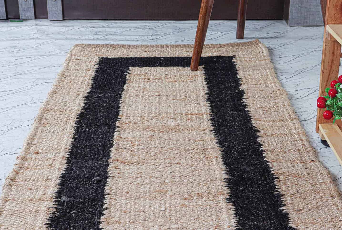Hand Crafted Decorating Runner Rug Beige With Black Border Rug Vintage Hemp Jute Rug For Living Room and Kichan Decor Rug Lagre Area Runner Rug - Image 5