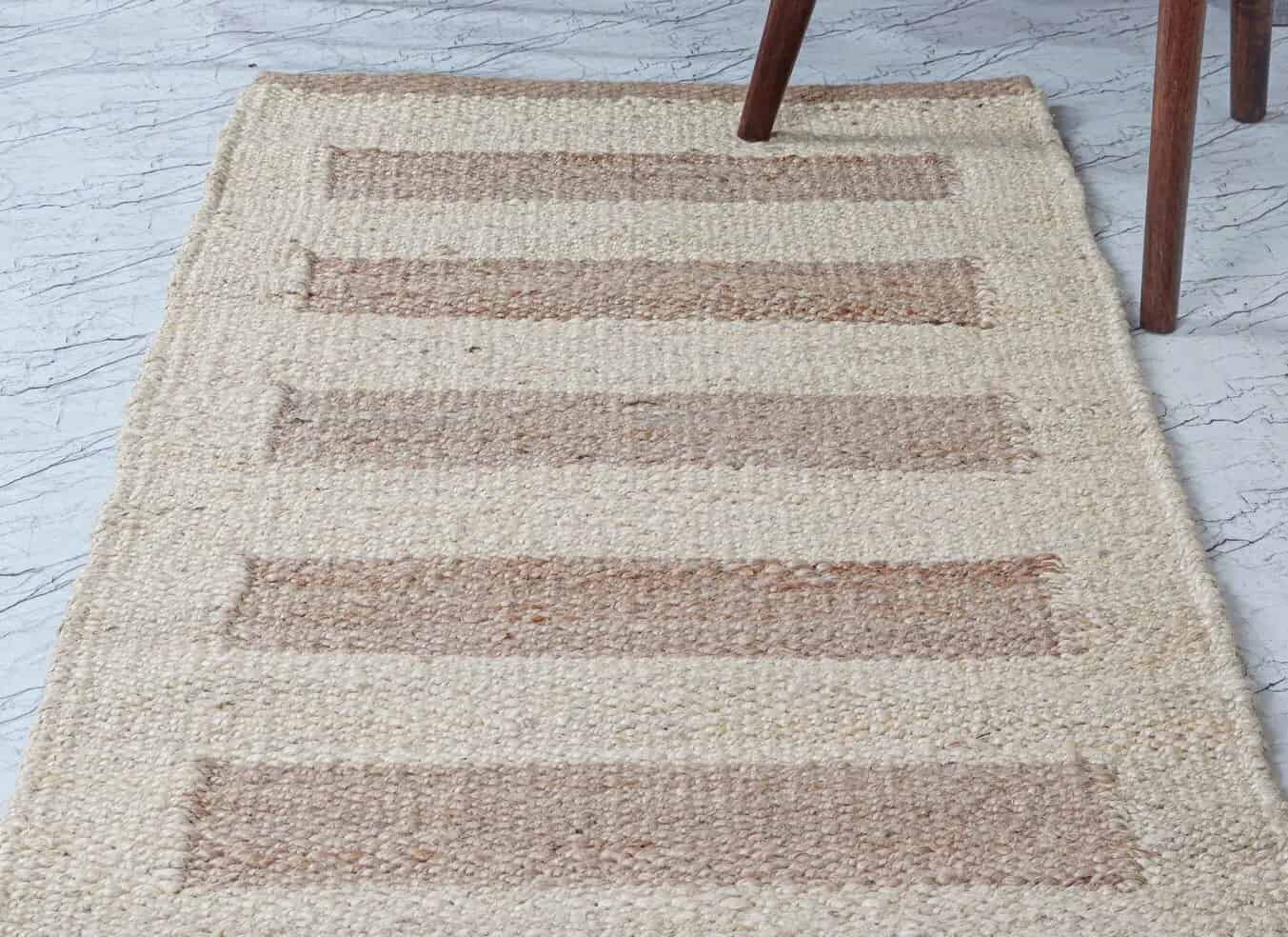 Hand Crafted Hemp Jute Rug For Living Room Home Decor Rug Off white With Beige Color Stripes Line Decor Lagre Area Runner Rug Handwoven Hemp Runner Rug - Image 3