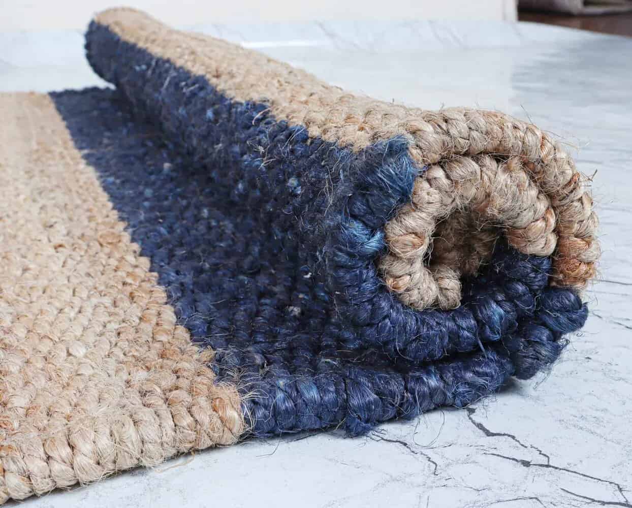 Hand Crafted Home Decor Hamp Jute Runner Rug Beige With Nevy Blue Stripes Line Rug For Living Room and Kichan Decor Rug Large Area Vintage Rug   - Image 7